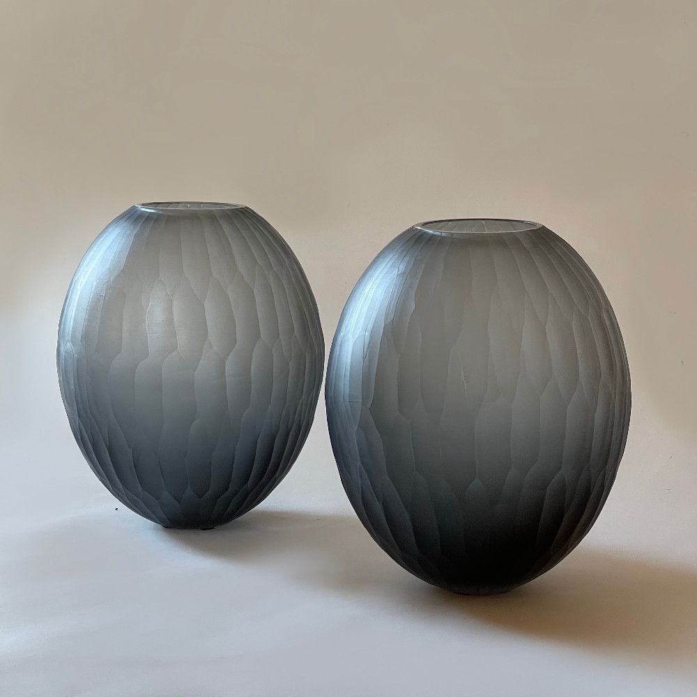 Late 20th Century Pair of Sculptural Gray Murano Glass Vases